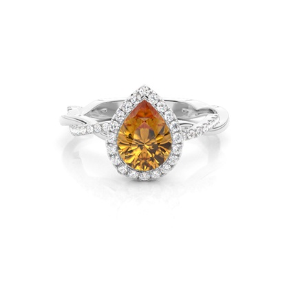 Bezel Setting Citrine Halo Engagement Ring