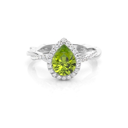Bezel Setting Peridot Halo Engagement Ring
