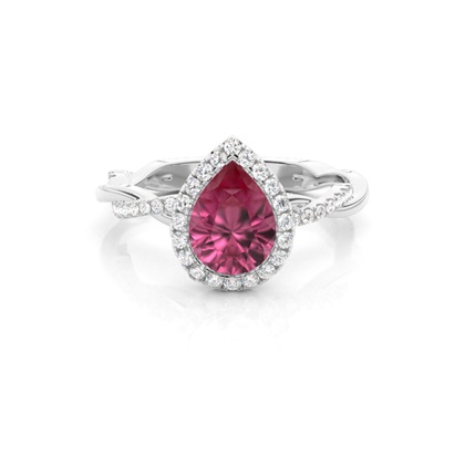 Bezel Setting Pink Tournamile Halo Engagement Ring