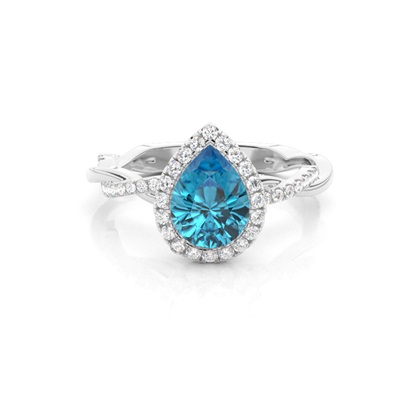Bezel Setting Topaz Halo Engagement Ring