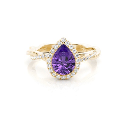 Bezel Setting Amethyst Halo Engagement Ring