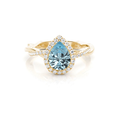 Bezel Setting Aquamarine Halo Engagement Ring