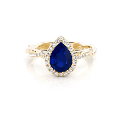 Bezel Setting Blue Sapphire Halo Engagement Ring