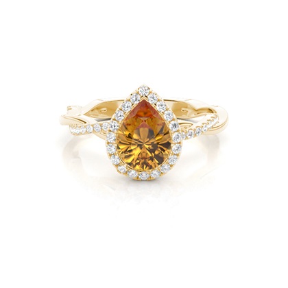 Bezel Setting Citrine Halo Engagement Ring