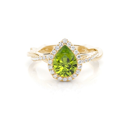Bezel Setting Peridot Halo Engagement Ring