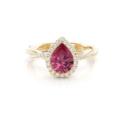 Bezel Setting Pink Tournamile Halo Engagement Ring