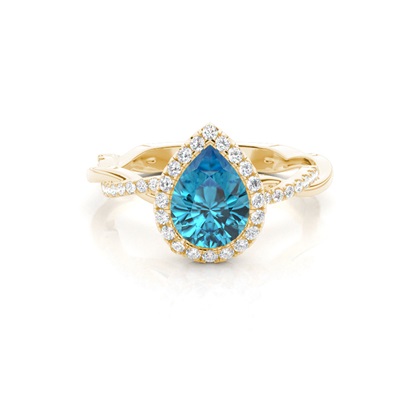 Bezel Setting Topaz Halo Engagement Ring