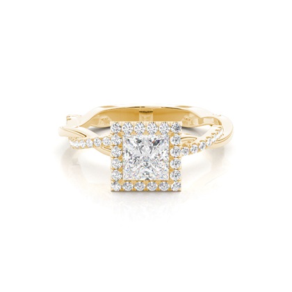 Princess Yellow Gold Twisted Diamond Engagement Rings