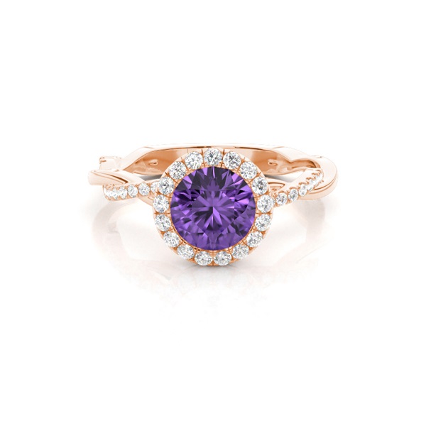 Bezel Setting Amethyst Halo Engagement Ring