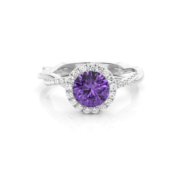 Bezel Setting Amethyst Halo Engagement Ring