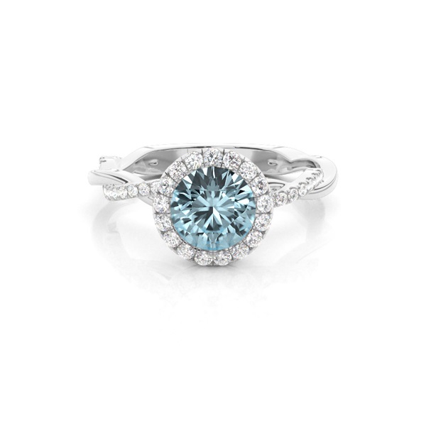 Bezel Setting Aquamarine Halo Engagement Ring