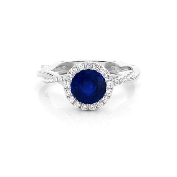 Bezel Setting Blue Sapphire Halo Engagement Ring