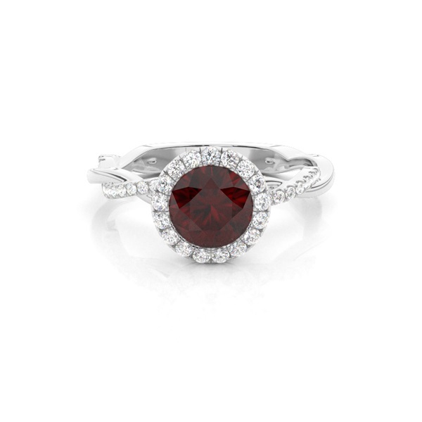 Bezel Setting Garnet Halo Engagement Ring