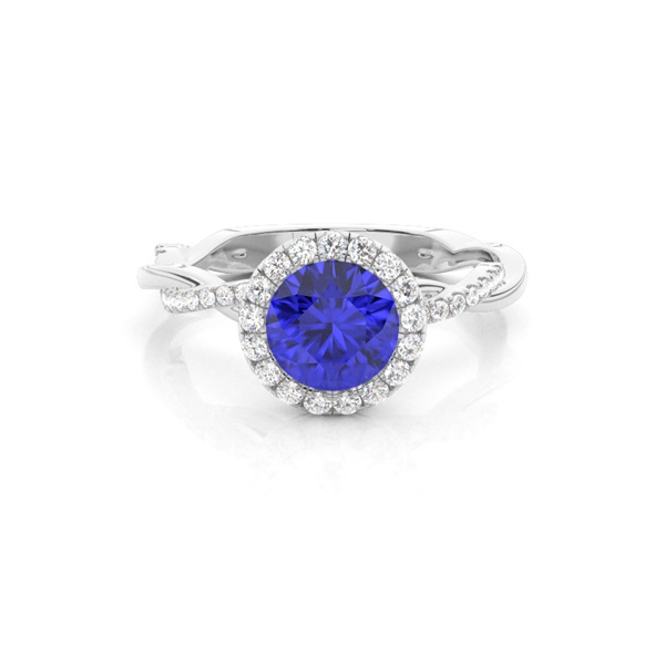 Bezel Setting Tanzanite Halo Engagement Ring