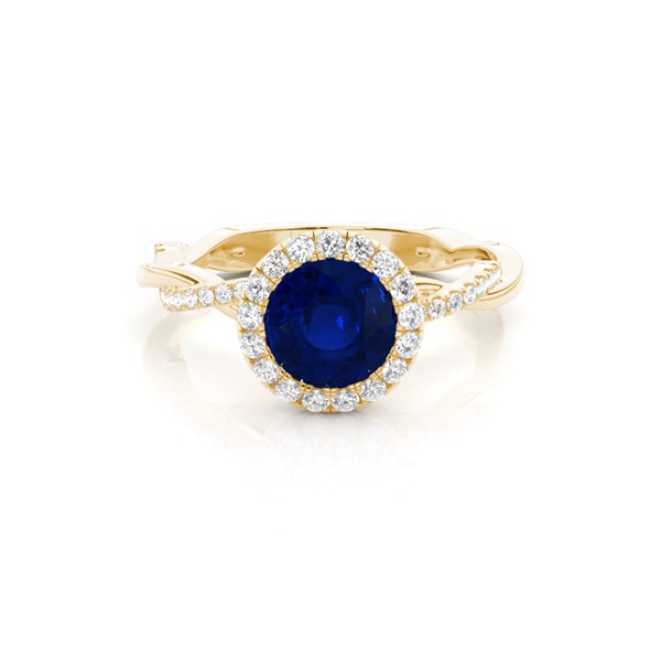 Bezel Setting Blue Sapphire Halo Engagement Ring