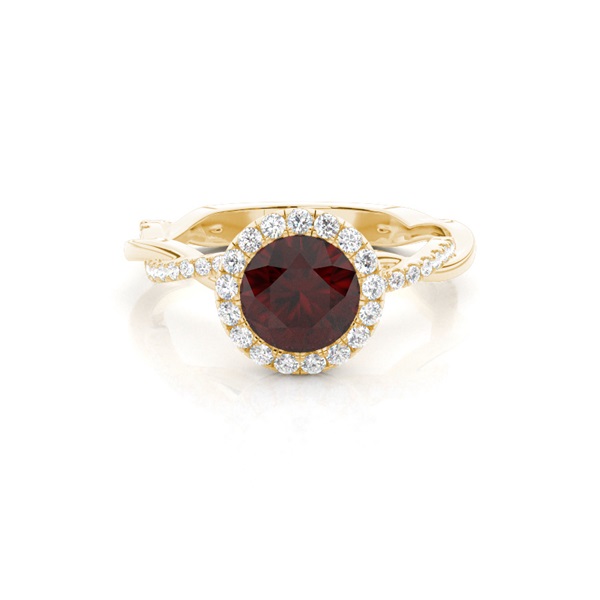 Bezel Setting Garnet Halo Engagement Ring