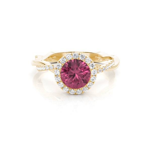 Bezel Setting Pink Tournamile Halo Engagement Ring