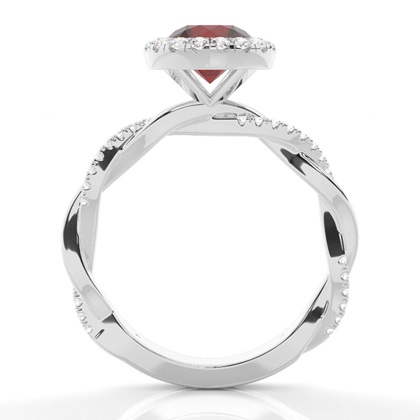 Lünette Fassung Granat Halo Verlobungsring