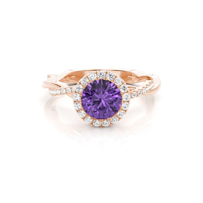 Bezel Setting Amethyst Halo Engagement Ring