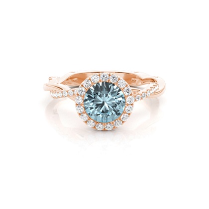 Bezel Setting Aquamarine Halo Engagement Ring