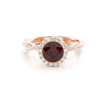 Bezel Setting Garnet Halo Engagement Ring
