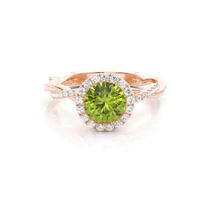 Bezel Setting Peridot Halo Engagement Ring