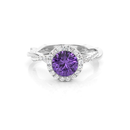 Bezel Setting Amethyst Halo Engagement Ring