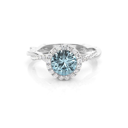 Bezel Setting Aquamarine Halo Engagement Ring