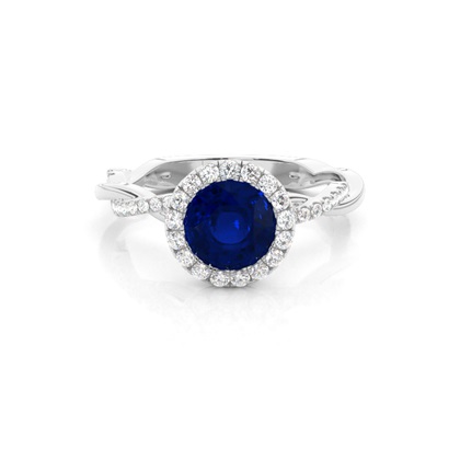 Bezel Setting Blue Sapphire Halo Engagement Ring