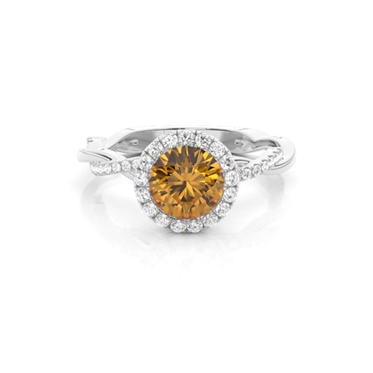 Bezel Setting Citrine Halo Engagement Ring