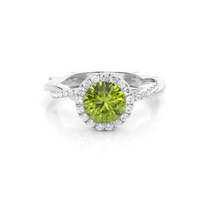 Bezel Setting Peridot Halo Engagement Ring