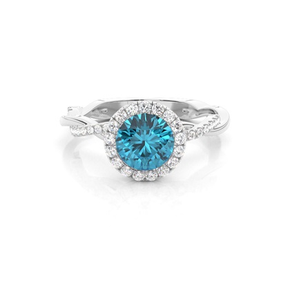 Bezel Setting Topaz Halo Engagement Ring