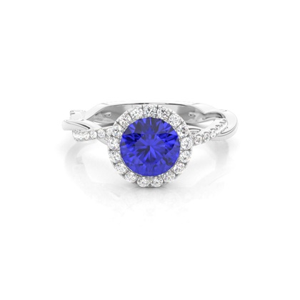 Bezel Setting Tanzanite Halo Engagement Ring