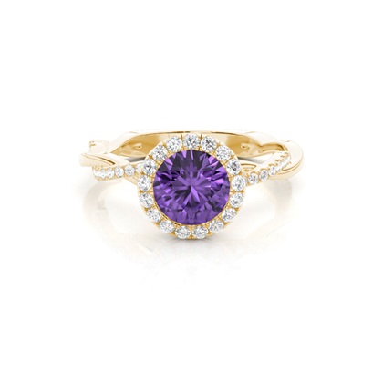 Bezel Setting Amethyst Halo Engagement Ring