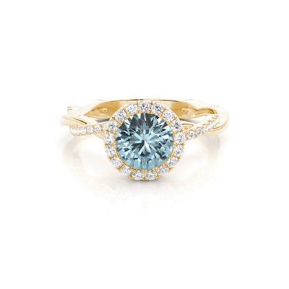 Bezel Setting Aquamarine Halo Engagement Ring