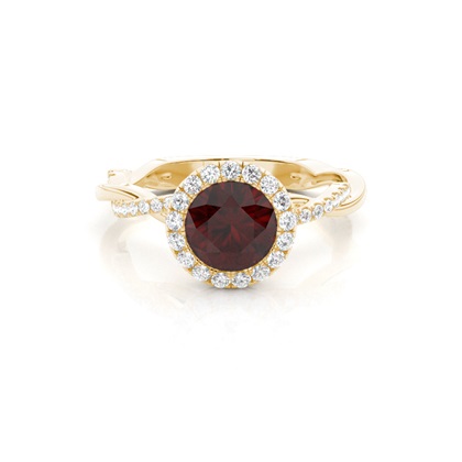Bezel Setting Garnet Halo Engagement Ring