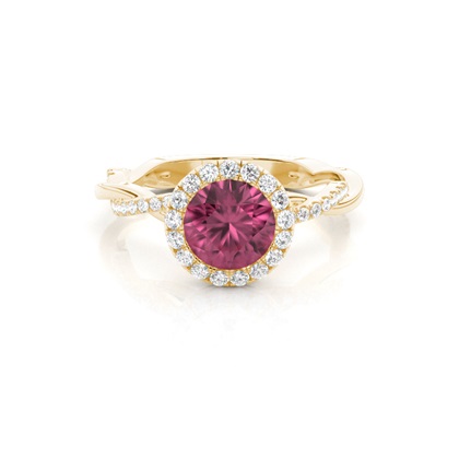 Bezel Setting Pink Tournamile Halo Engagement Ring