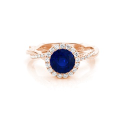 Bezel Setting Blue Sapphire Halo Engagement Ring
