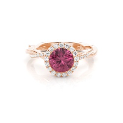 Bezel Setting Pink Tournamile Halo Engagement Ring