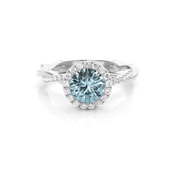 Bezel Setting Aquamarine Halo Engagement Ring