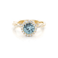 Bezel Setting Aquamarine Halo Engagement Ring