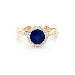 Bezel Setting Blue Sapphire Halo Engagement Ring