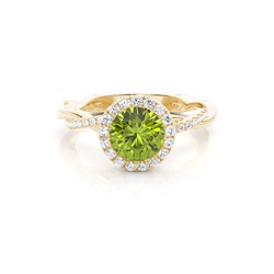 Bezel Setting Peridot Halo Engagement Ring