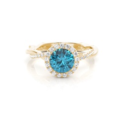 Bezel Setting Topaz Halo Engagement Ring