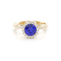Bezel Setting Tanzanite Halo Engagement Ring