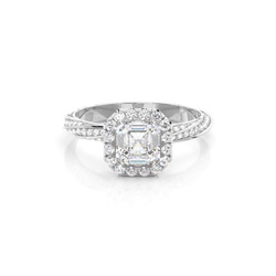 Bezel Set Diamond Halo Engagement Ring