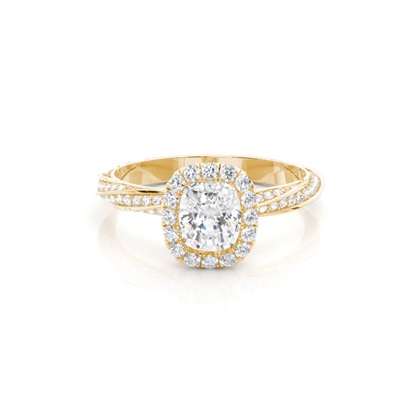 Cushion Yellow Gold Halo Diamond Engagement Rings