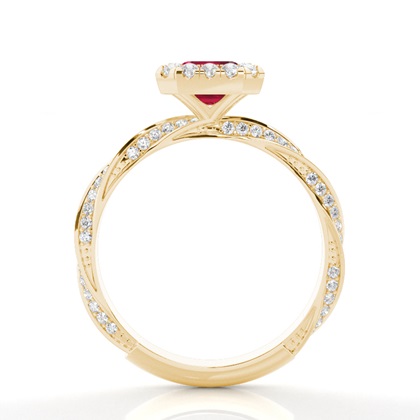 Lünette Fassung Rubin Halo Verlobungsring