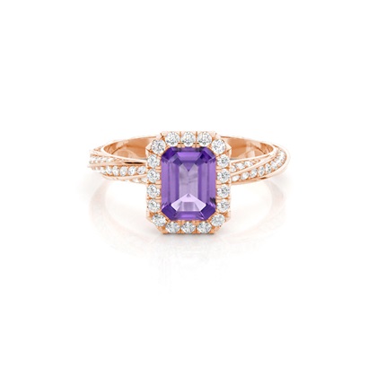 Bezel Setting Amethyst Halo Engagement Ring