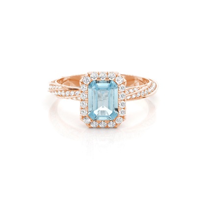 Bezel Setting Aquamarine Halo Engagement Ring
